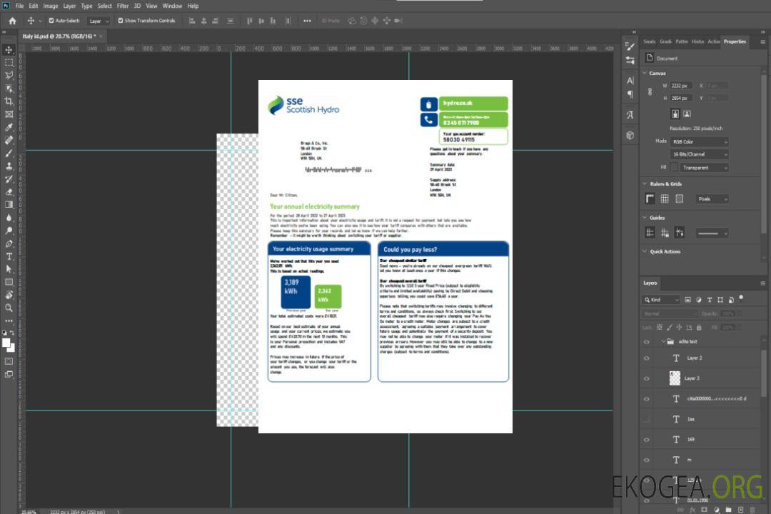 Facture commerciale de service public SSE Energy, SCR template Facture commerciale de service public SSE Energy, SCR template